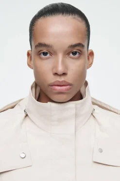 Sale COS HOODED COTTON UTILITY JACKET LIGHT BEIGE