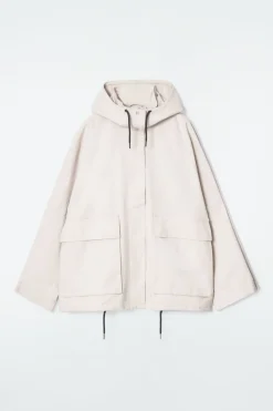 Sale COS HOODED COTTON UTILITY JACKET LIGHT BEIGE