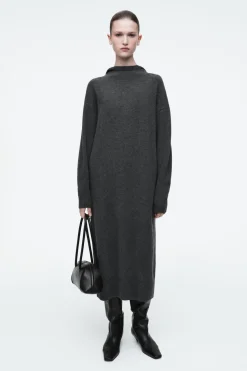 Sale COS HOODED MERINO WOOL MAXI DRESS DARK GRAY