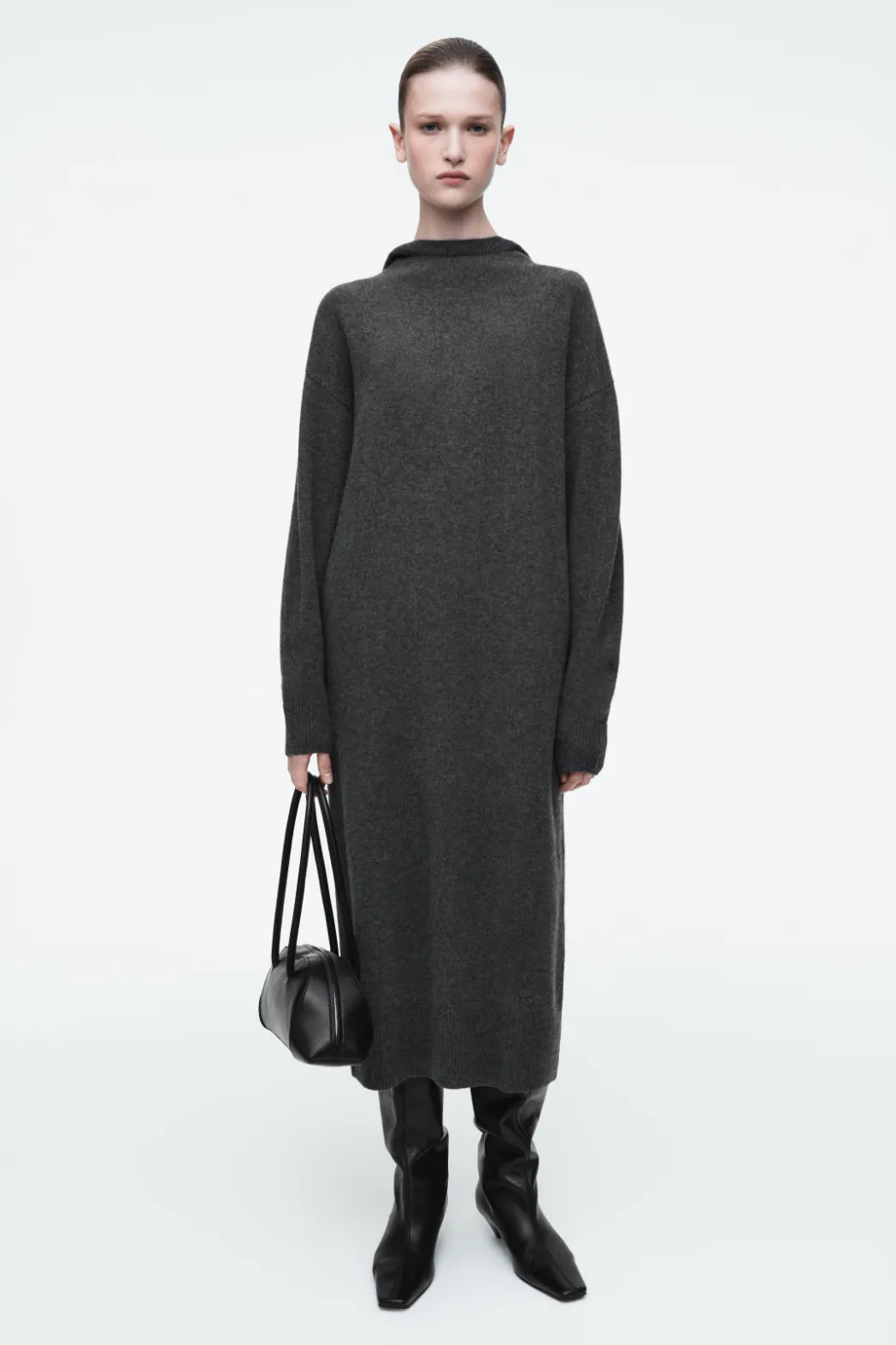 Sale COS HOODED MERINO WOOL MAXI DRESS DARK GRAY