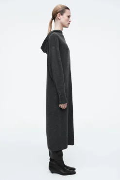 Sale COS HOODED MERINO WOOL MAXI DRESS DARK GRAY