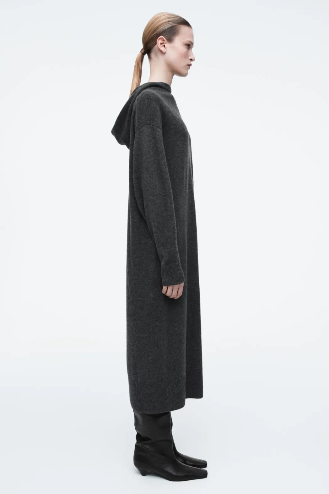 Sale COS HOODED MERINO WOOL MAXI DRESS DARK GRAY