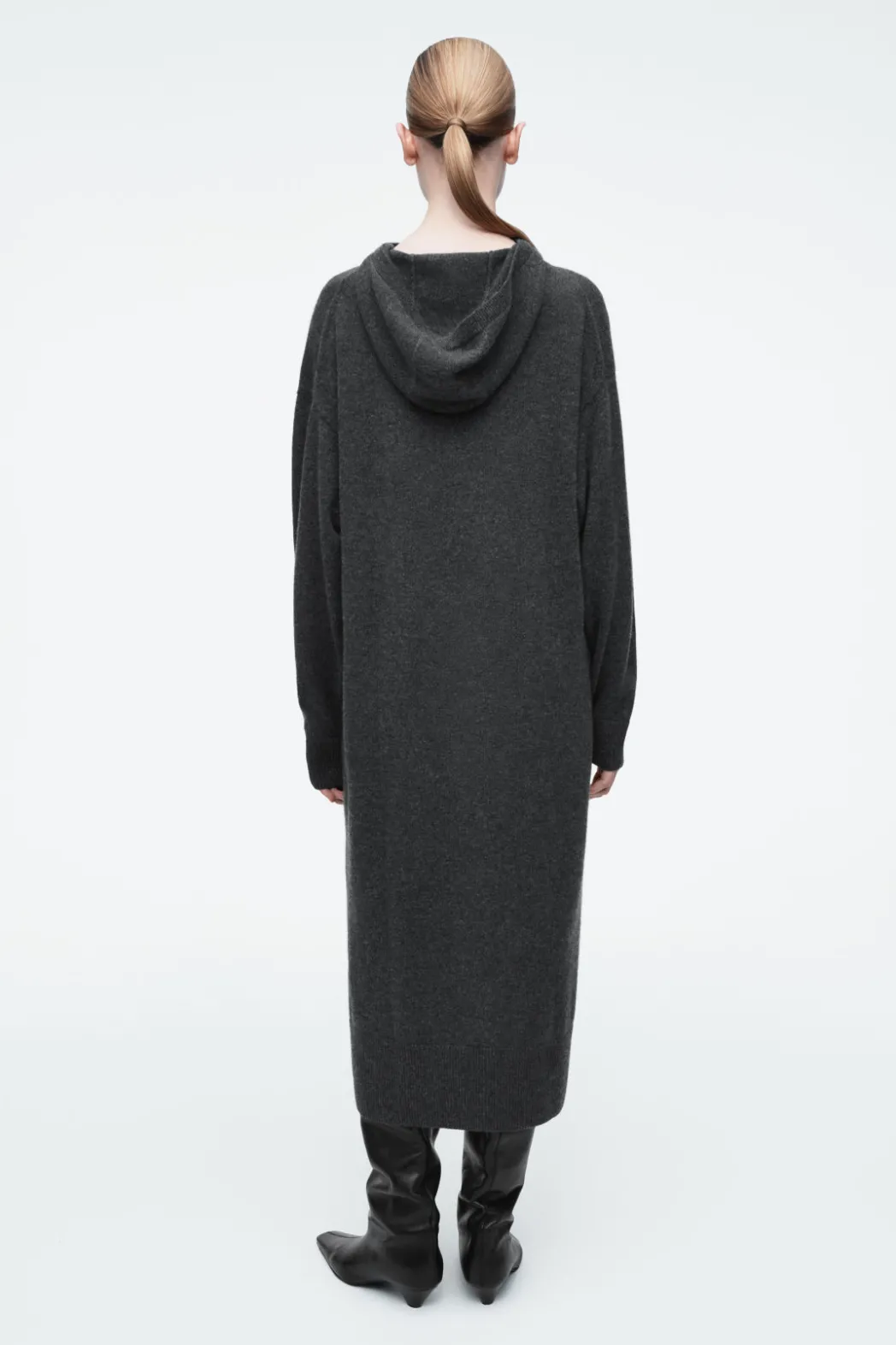 Sale COS HOODED MERINO WOOL MAXI DRESS DARK GRAY