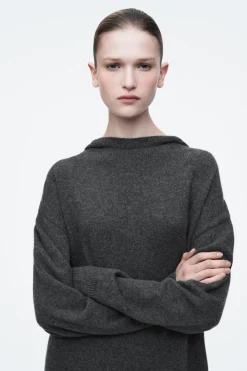 Sale COS HOODED MERINO WOOL MAXI DRESS DARK GRAY