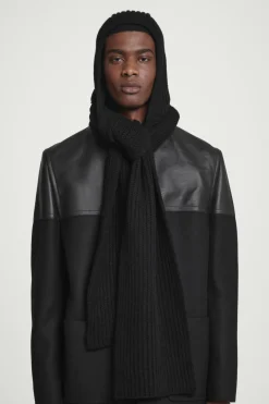 Clearance COS HOODED RIBBED CASHMERE-BLEND SCARF BLACK