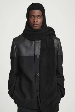 Clearance COS HOODED RIBBED CASHMERE-BLEND SCARF BLACK