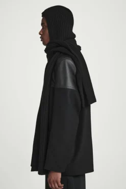 Clearance COS HOODED RIBBED CASHMERE-BLEND SCARF BLACK