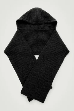 Clearance COS HOODED RIBBED CASHMERE-BLEND SCARF BLACK