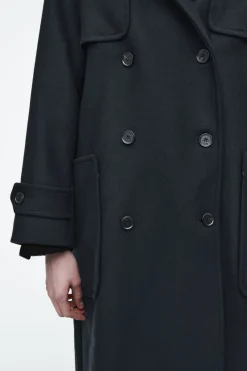 Hot COS HOODED WOOL DUFFLE COAT NAVY