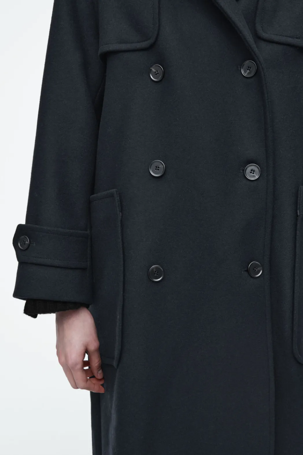 Hot COS HOODED WOOL DUFFLE COAT NAVY