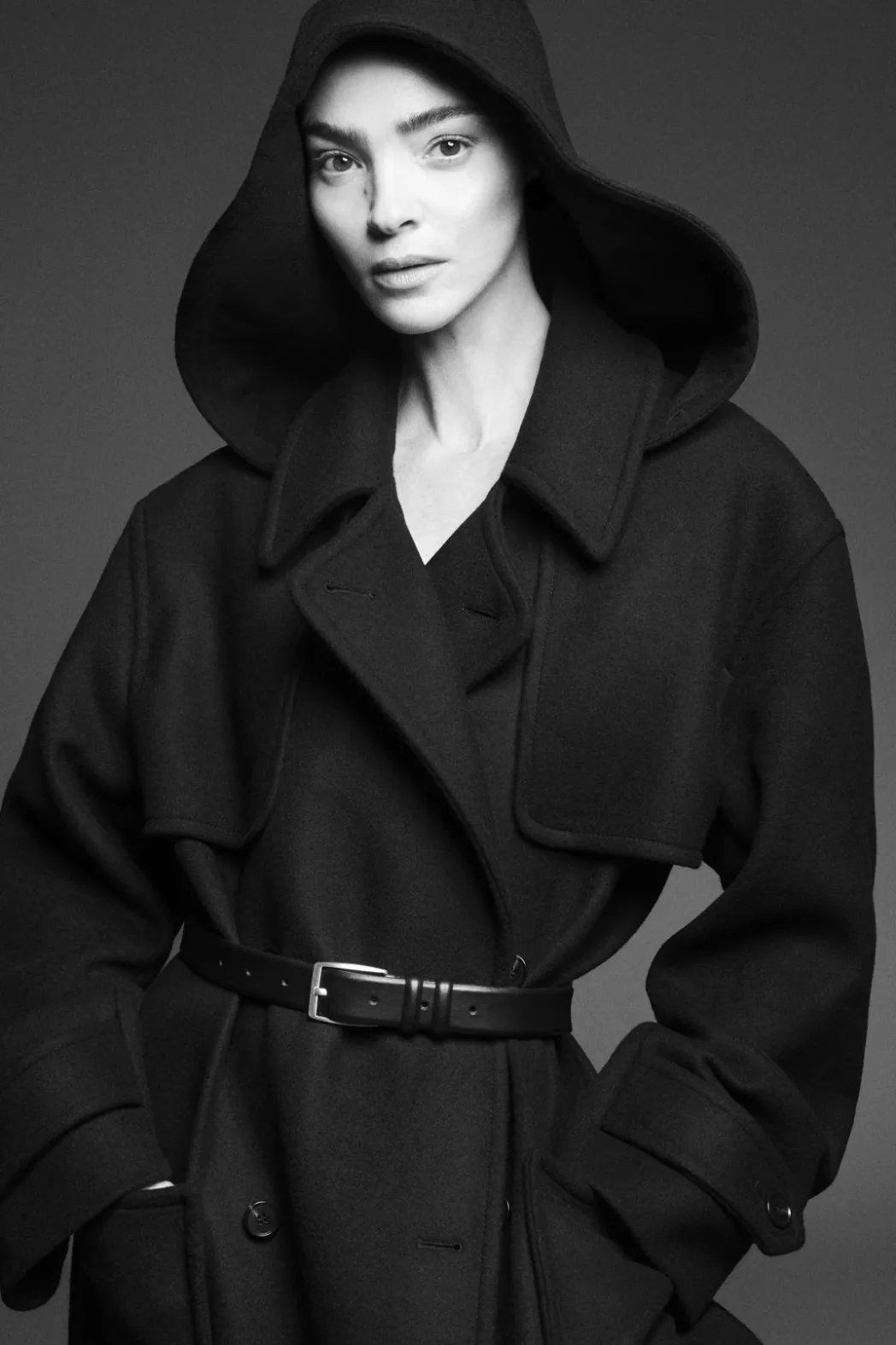 Hot COS HOODED WOOL DUFFLE COAT NAVY