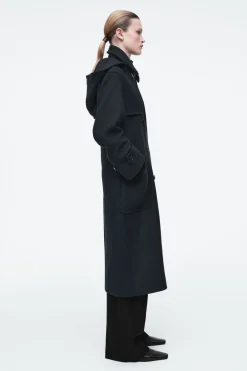 Hot COS HOODED WOOL DUFFLE COAT NAVY
