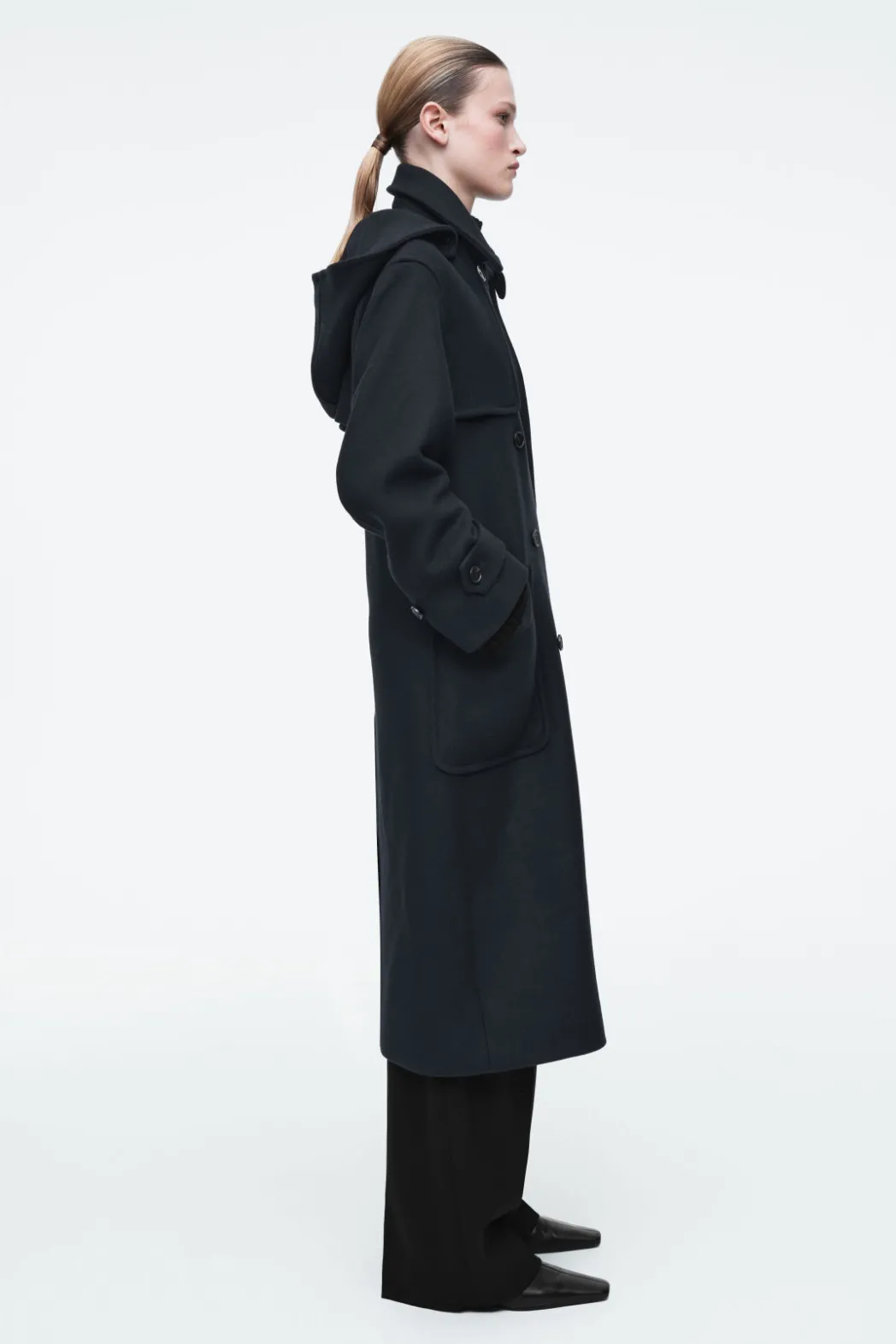 Hot COS HOODED WOOL DUFFLE COAT NAVY