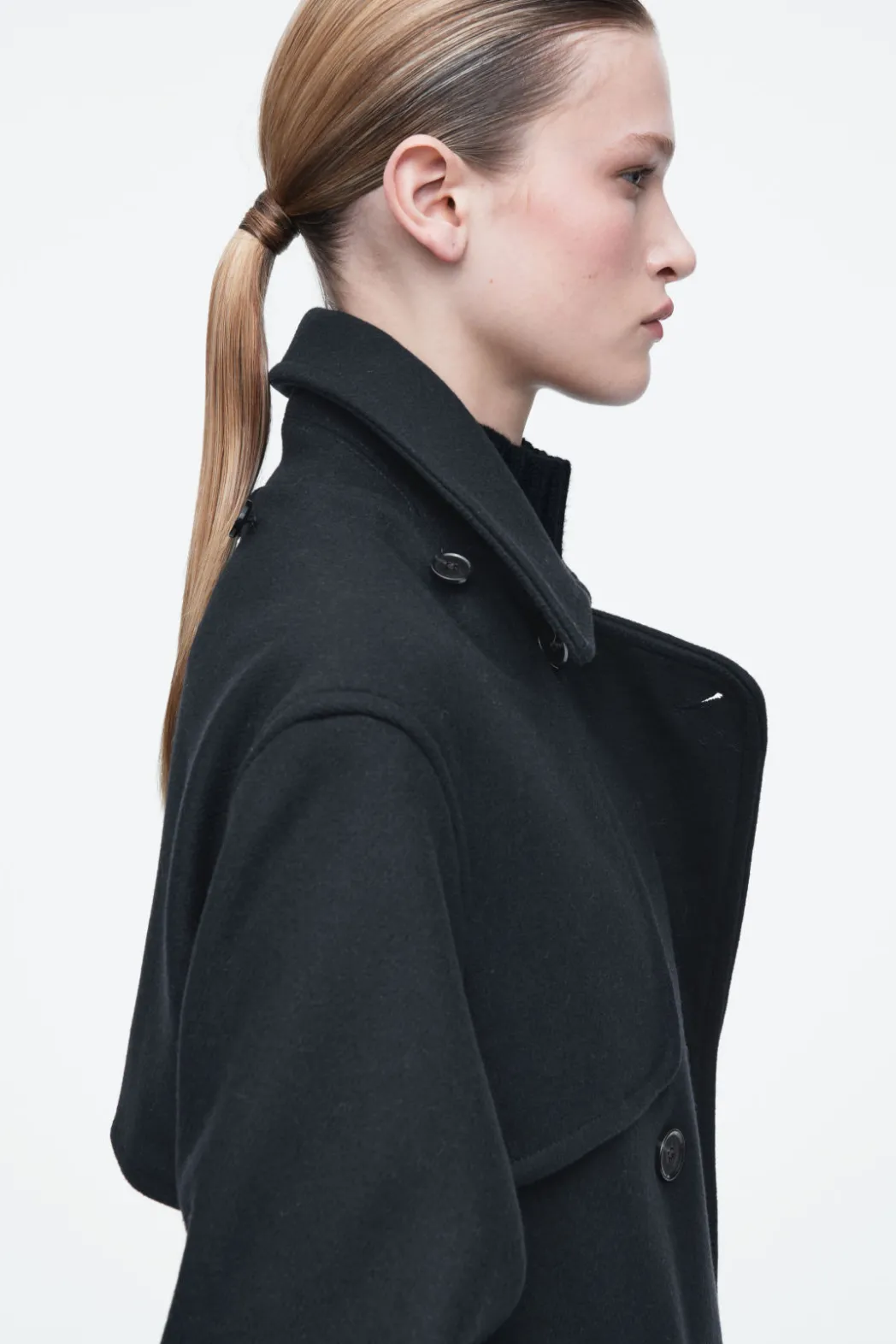 Hot COS HOODED WOOL DUFFLE COAT NAVY