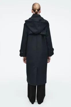 Hot COS HOODED WOOL DUFFLE COAT NAVY