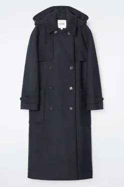 Hot COS HOODED WOOL DUFFLE COAT NAVY
