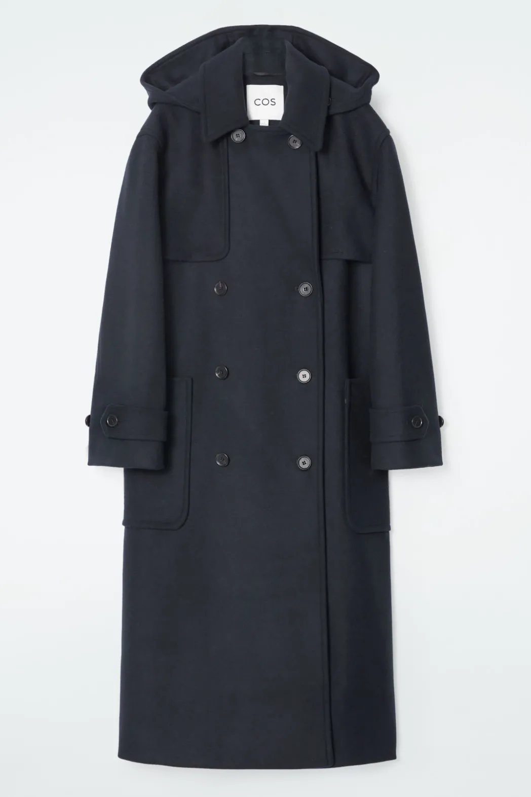 Hot COS HOODED WOOL DUFFLE COAT NAVY