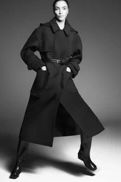 Hot COS HOODED WOOL DUFFLE COAT NAVY