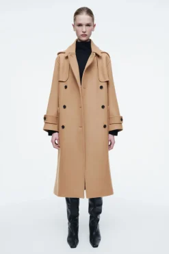 Hot COS HOODED WOOL DUFFLE COAT CAMEL