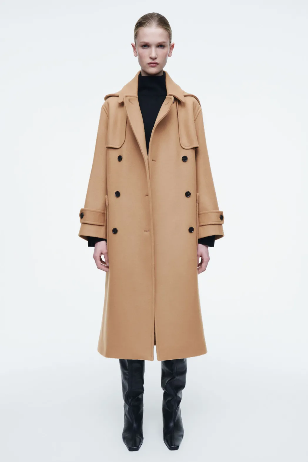 Hot COS HOODED WOOL DUFFLE COAT CAMEL