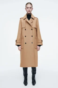 Hot COS HOODED WOOL DUFFLE COAT CAMEL