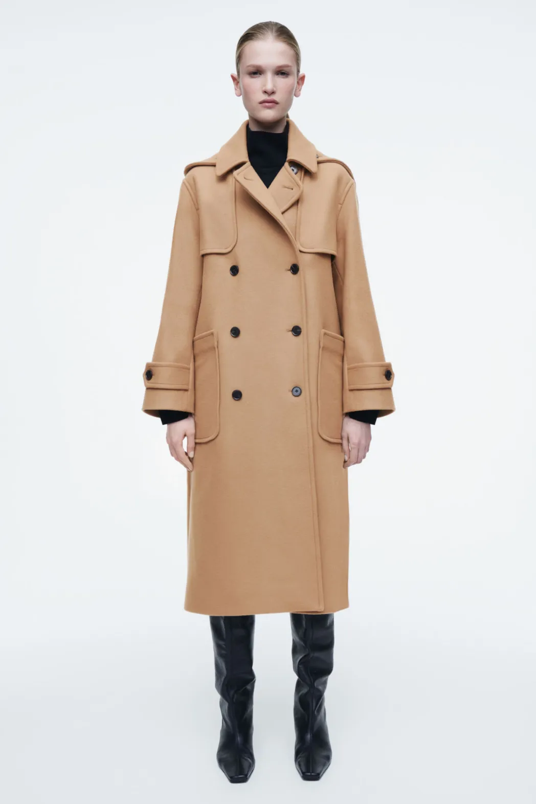 Hot COS HOODED WOOL DUFFLE COAT CAMEL