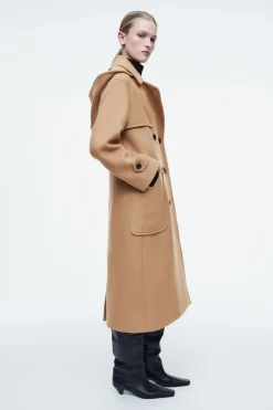 Hot COS HOODED WOOL DUFFLE COAT CAMEL