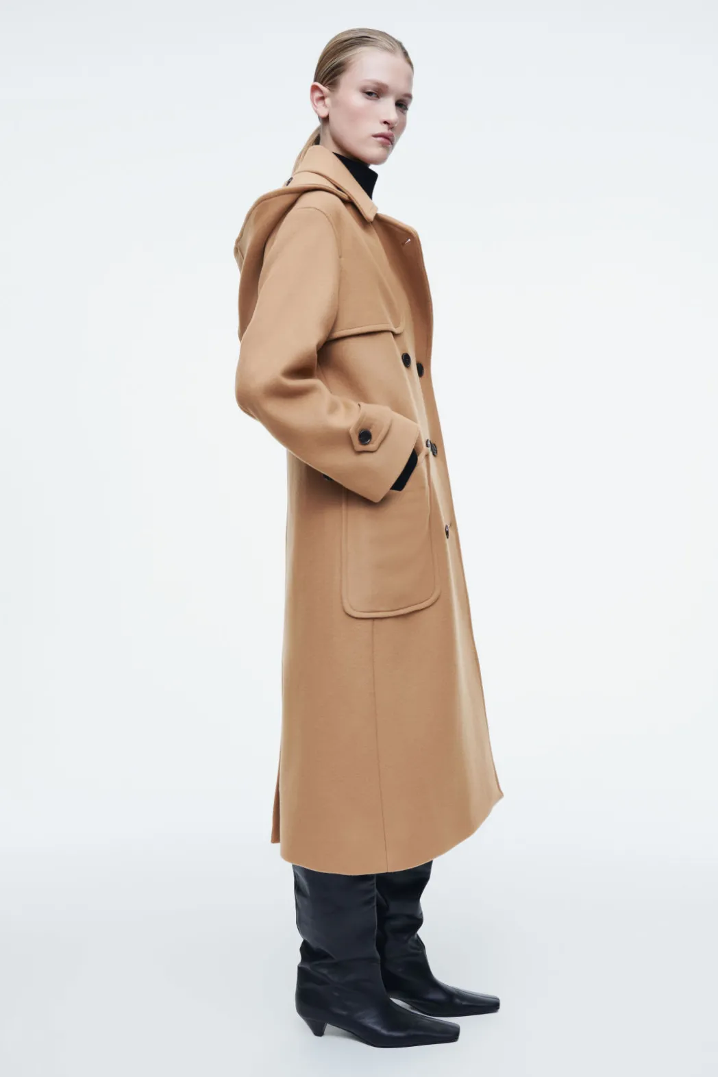 Hot COS HOODED WOOL DUFFLE COAT CAMEL