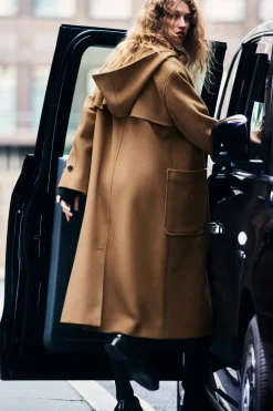 Hot COS HOODED WOOL DUFFLE COAT CAMEL
