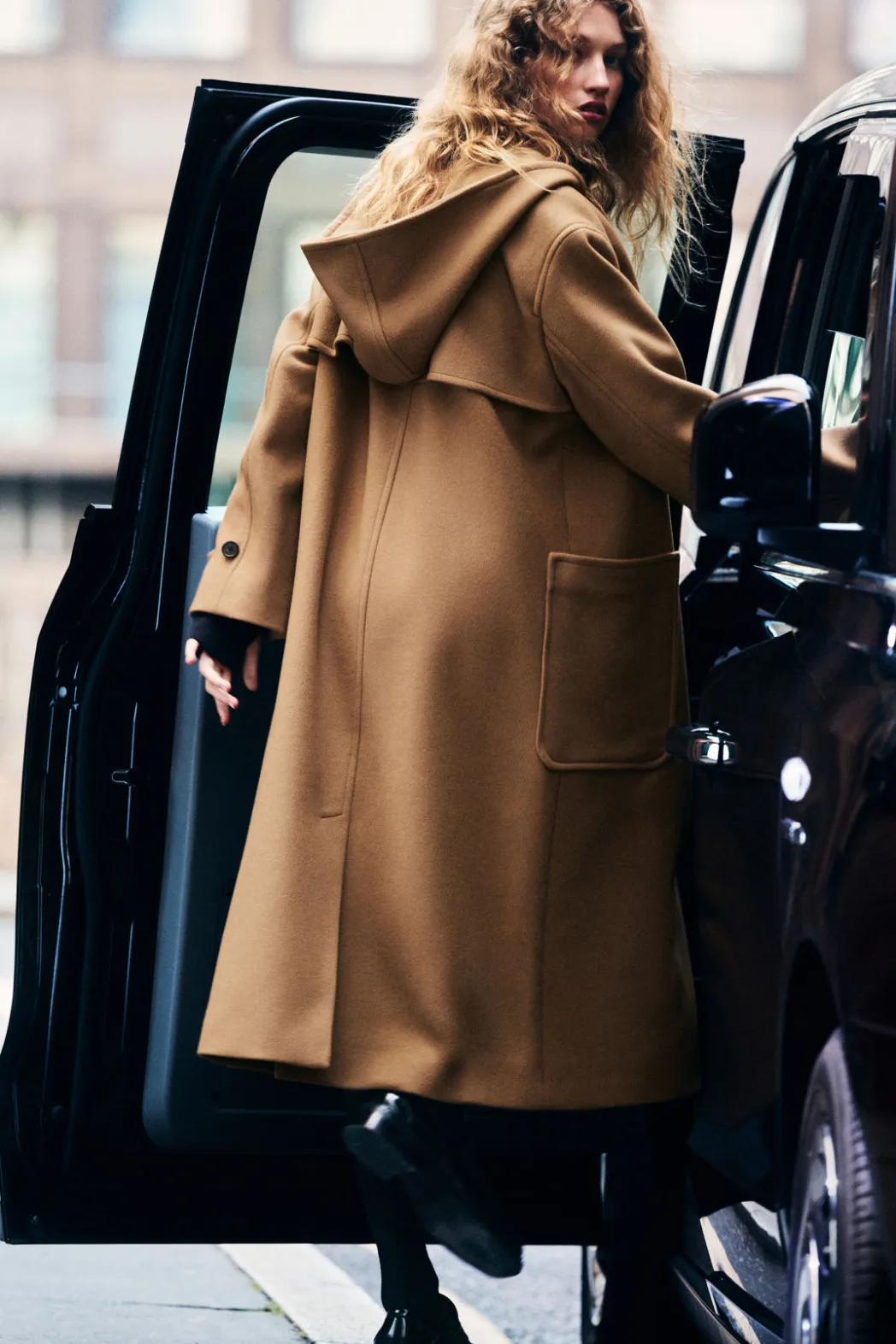 Hot COS HOODED WOOL DUFFLE COAT CAMEL