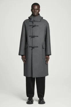 New COS HOODED WOOL DUFFLE COAT DARK GRAY