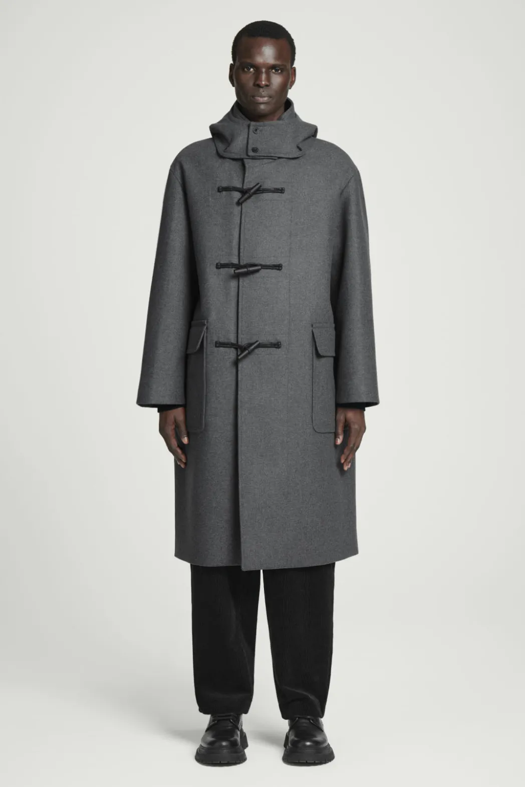 New COS HOODED WOOL DUFFLE COAT DARK GRAY
