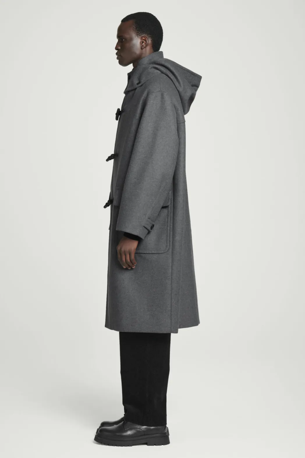 New COS HOODED WOOL DUFFLE COAT DARK GRAY