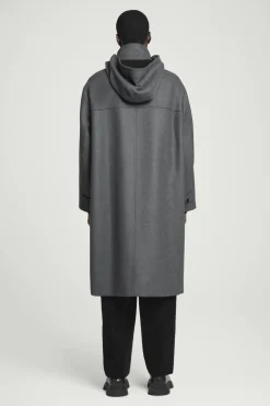 New COS HOODED WOOL DUFFLE COAT DARK GRAY
