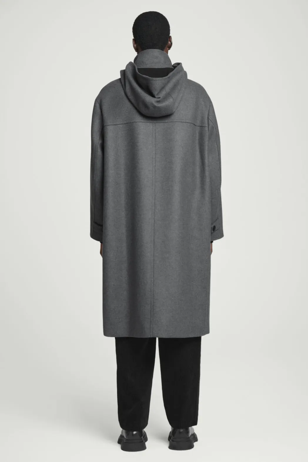 New COS HOODED WOOL DUFFLE COAT DARK GRAY