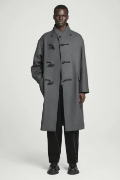 New COS HOODED WOOL DUFFLE COAT DARK GRAY