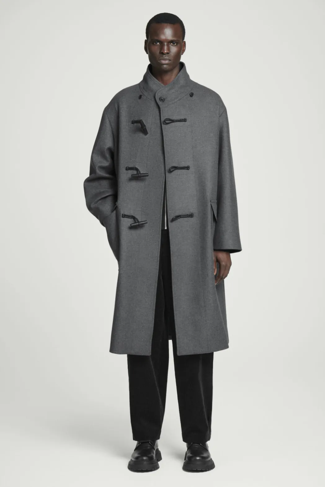 New COS HOODED WOOL DUFFLE COAT DARK GRAY