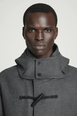 New COS HOODED WOOL DUFFLE COAT DARK GRAY