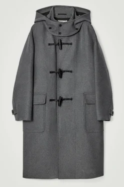 New COS HOODED WOOL DUFFLE COAT DARK GRAY