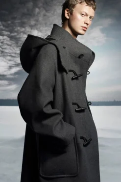 New COS HOODED WOOL DUFFLE COAT DARK GRAY