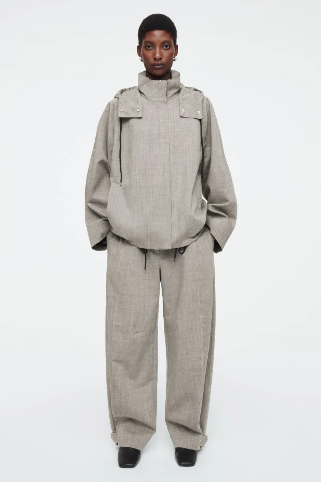Hot COS HOODED WOOL UTILITY JACKET GRAY MÉLANGE