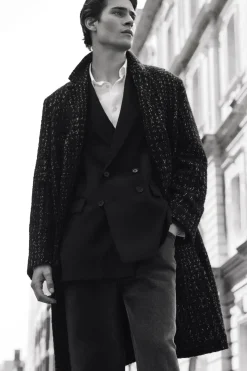 Sale COS HOUNDSTOOTH BOUCLÉ OVERCOAT BLACK / HOUNDSTOOTH