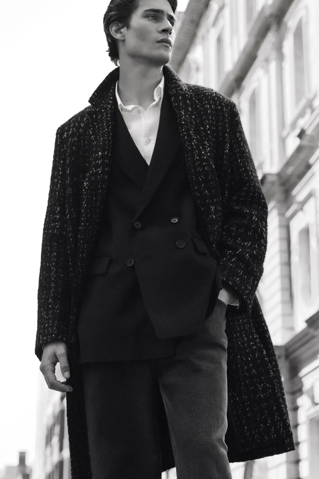 Sale COS HOUNDSTOOTH BOUCLÉ OVERCOAT BLACK / HOUNDSTOOTH