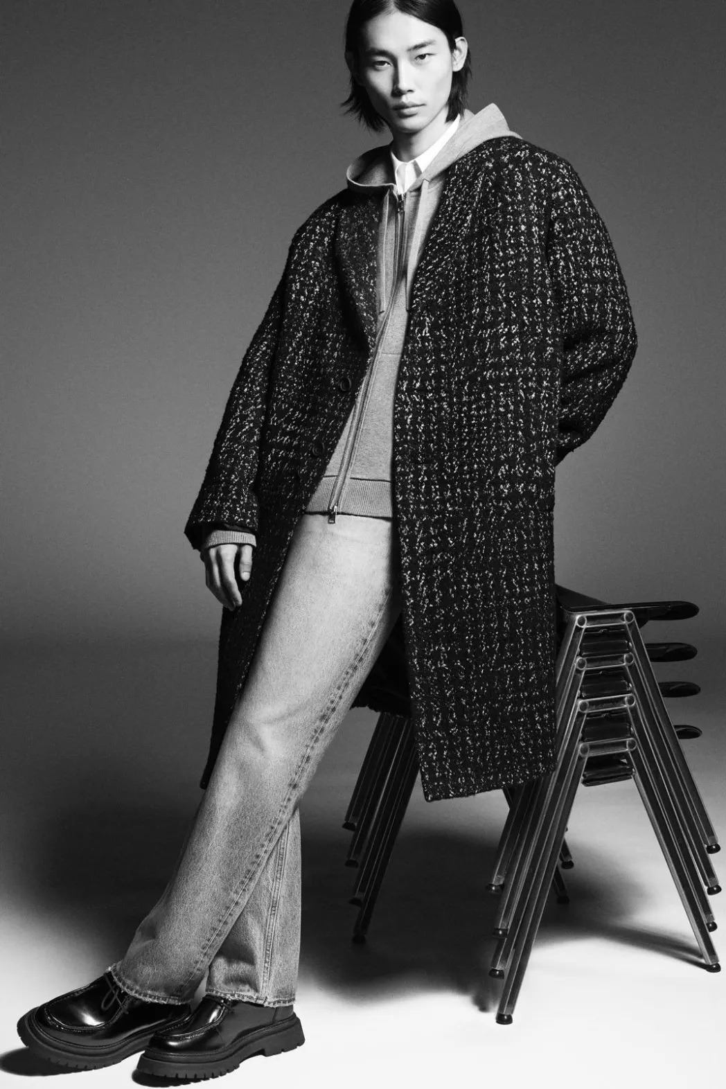 Sale COS HOUNDSTOOTH BOUCLÉ OVERCOAT BLACK / HOUNDSTOOTH