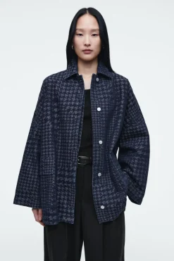 Hot COS HOUNDSTOOTH-JACQUARD DENIM JACKET BLUE