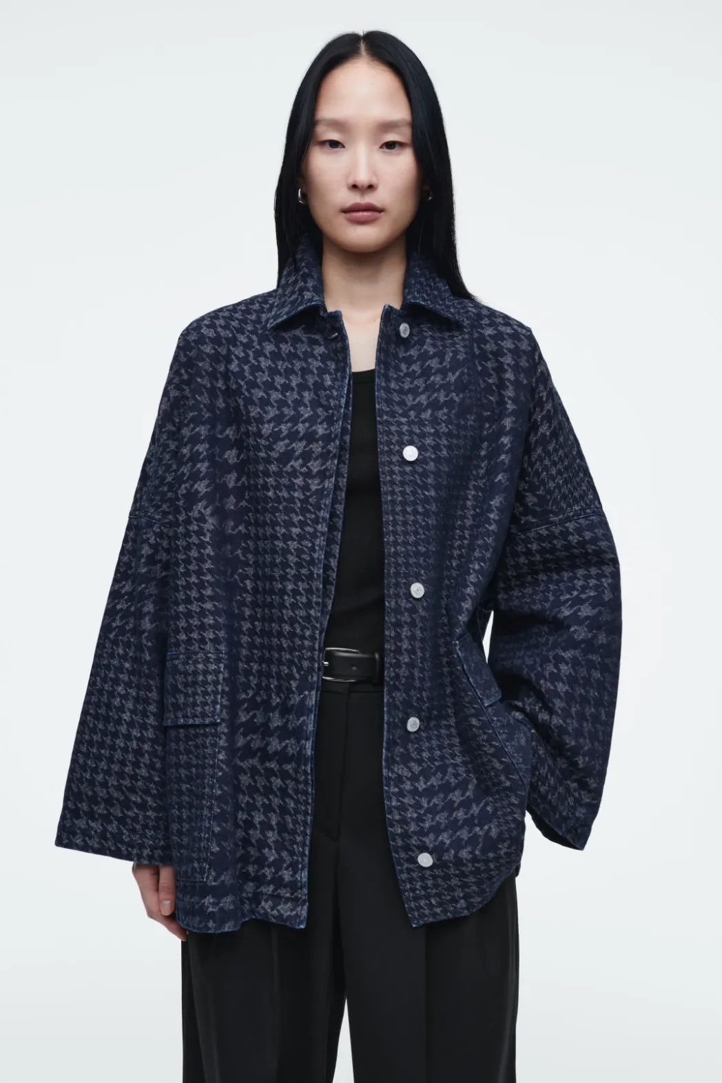 Hot COS HOUNDSTOOTH-JACQUARD DENIM JACKET BLUE