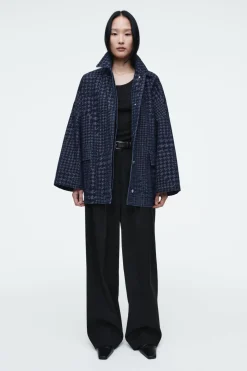Hot COS HOUNDSTOOTH-JACQUARD DENIM JACKET BLUE