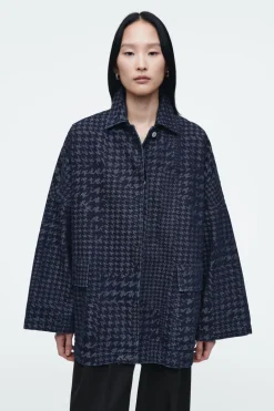 Hot COS HOUNDSTOOTH-JACQUARD DENIM JACKET BLUE