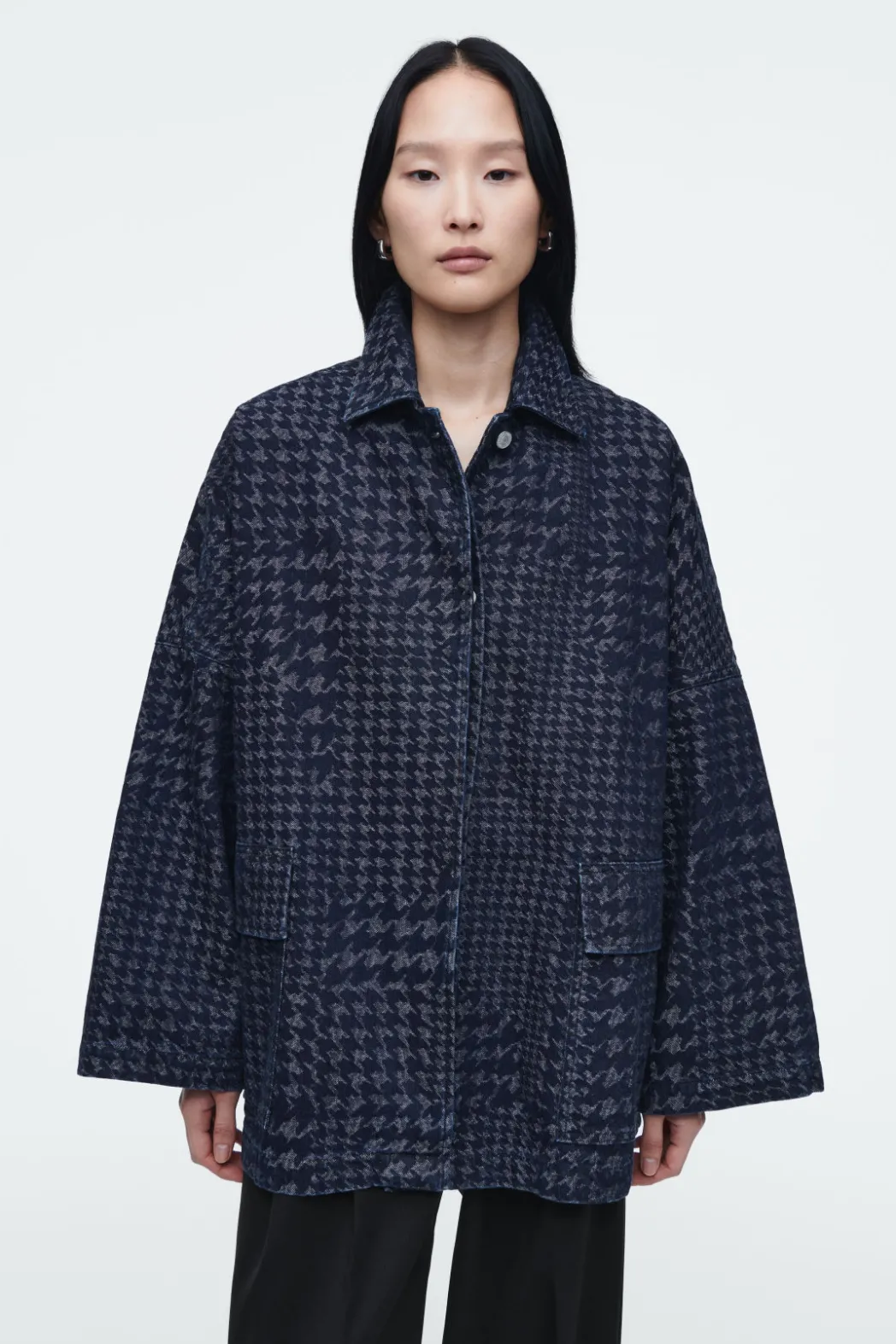 Hot COS HOUNDSTOOTH-JACQUARD DENIM JACKET BLUE