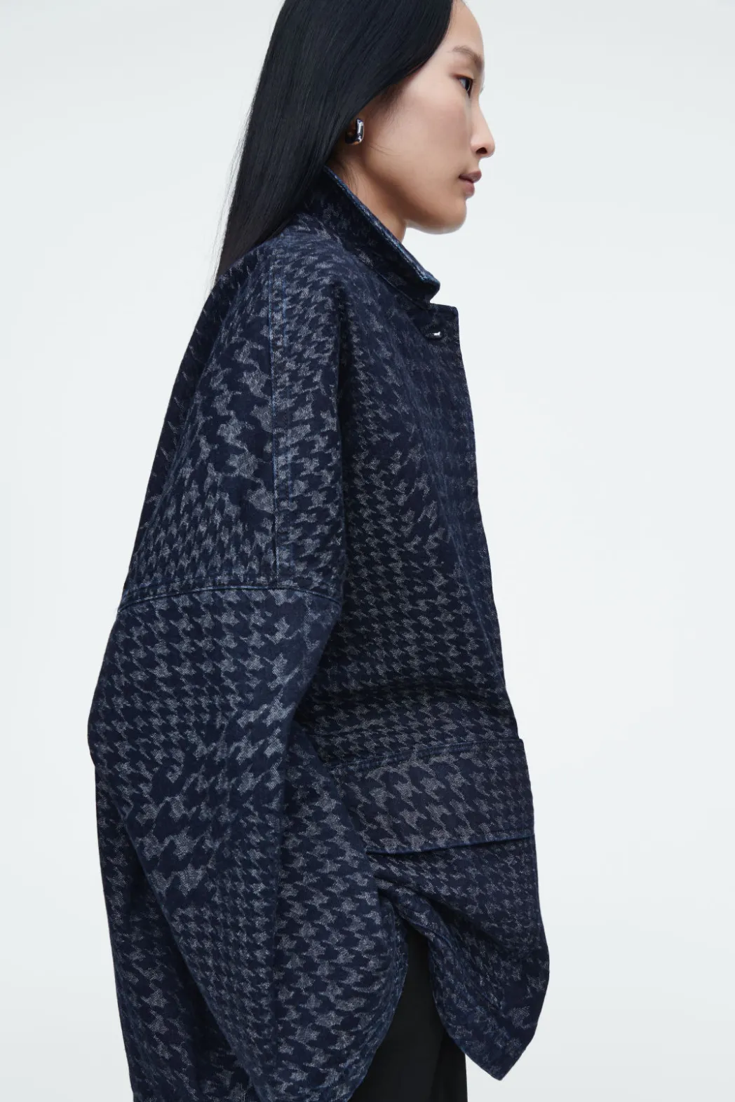 Hot COS HOUNDSTOOTH-JACQUARD DENIM JACKET BLUE